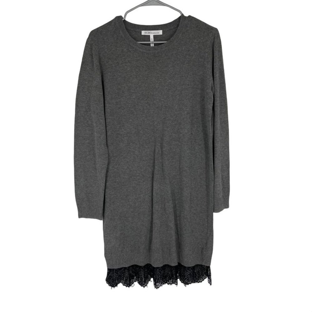 BCBGeneration Lace Hem Sweater Dress - Heather Gray - Size M L120
